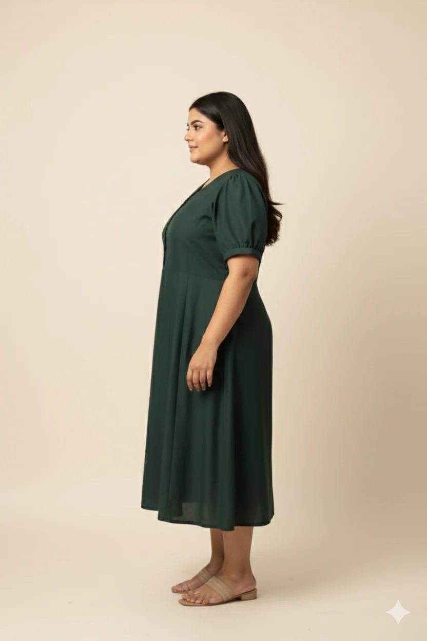 Plus Size V-Neck Fit & Flare Midi Dress - Image 3