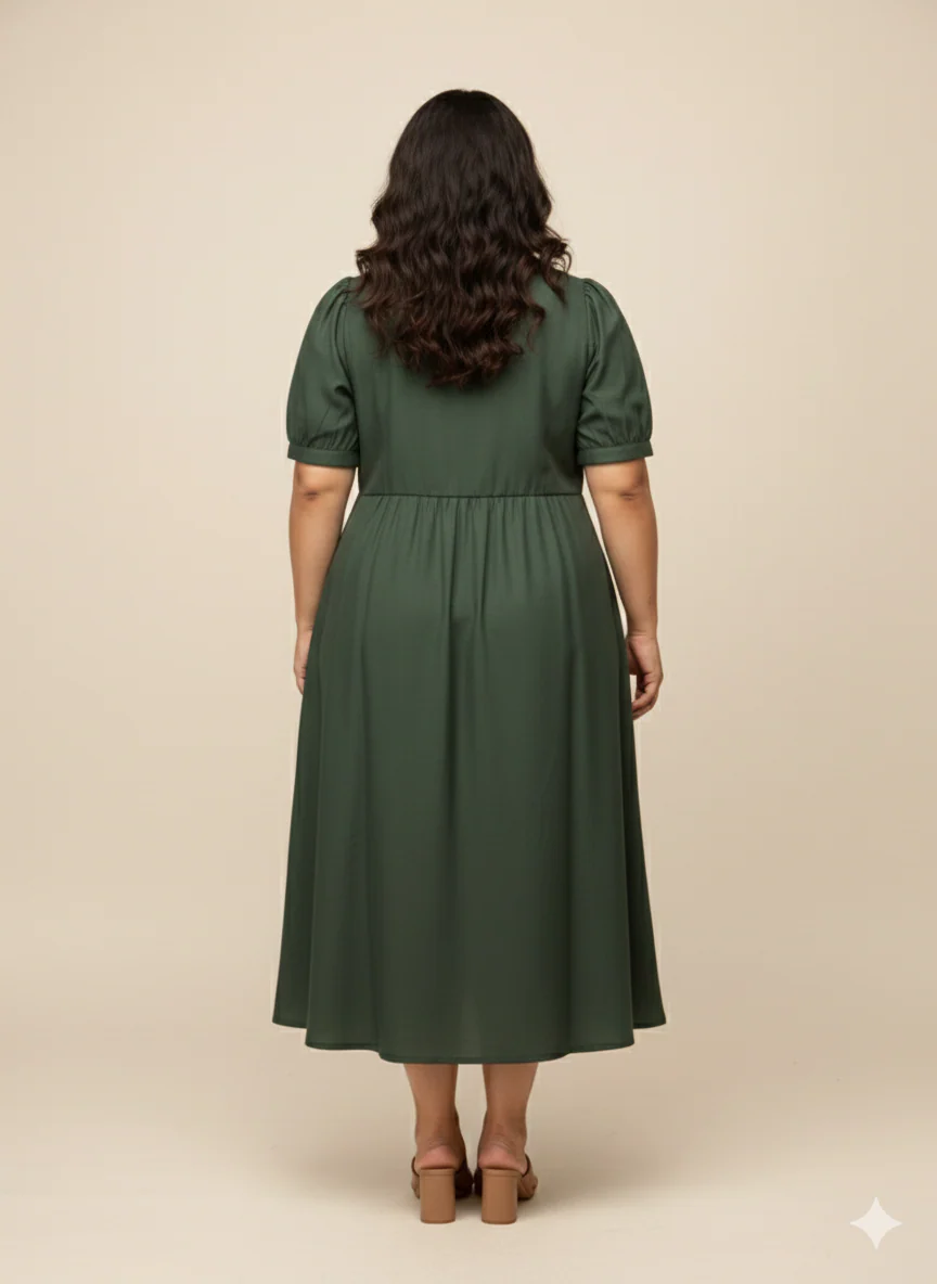 Plus Size V-Neck Fit & Flare Midi Dress - Image 2