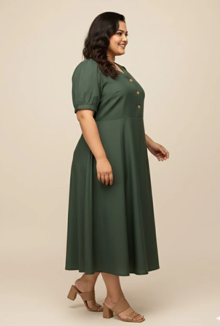 Plus Size V-Neck Fit & Flare Midi Dress - Image 5