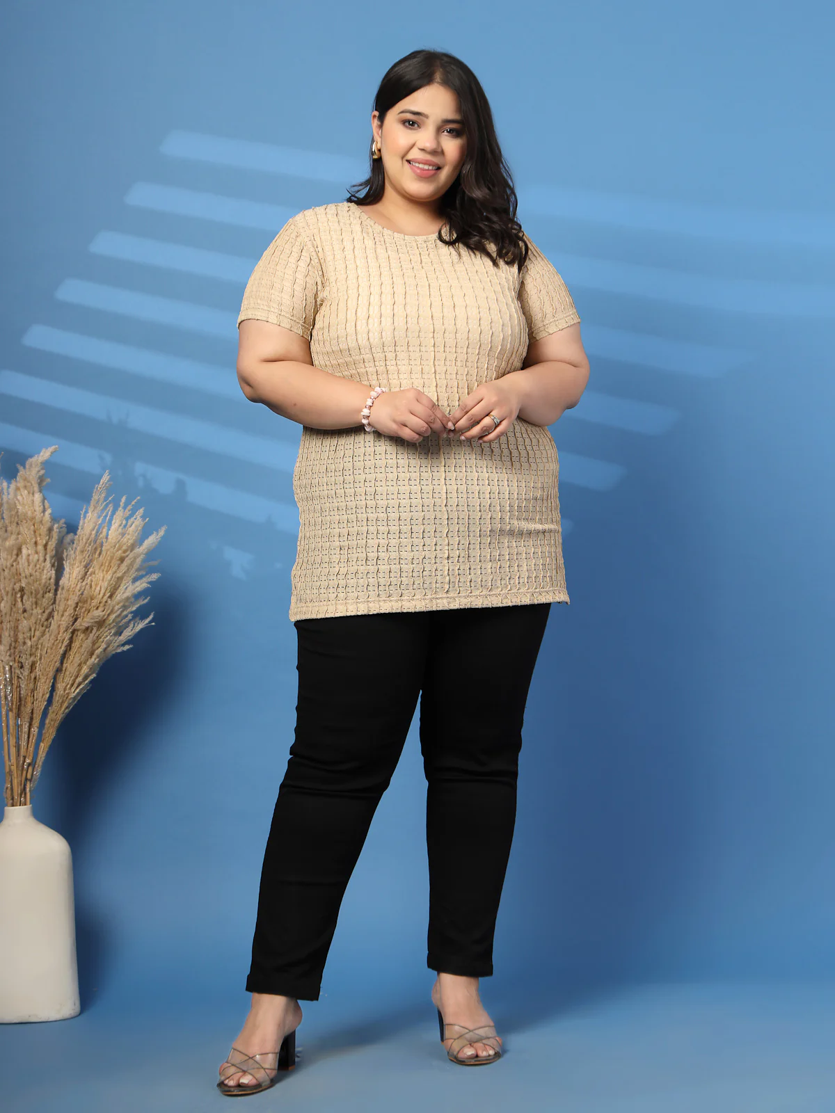 Plus Size Self Design Round Neck Short Sleeves T-shirt - Image 6