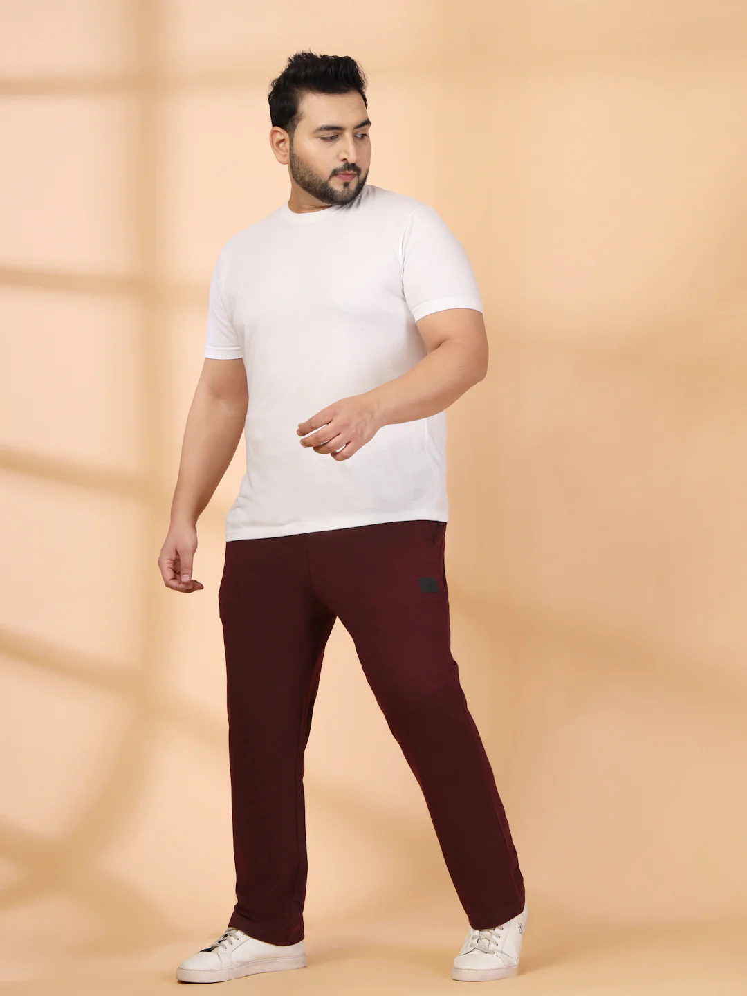 Plus Size Wine Straight Fit Mid-Rise Cotton Track Pants - Image 2