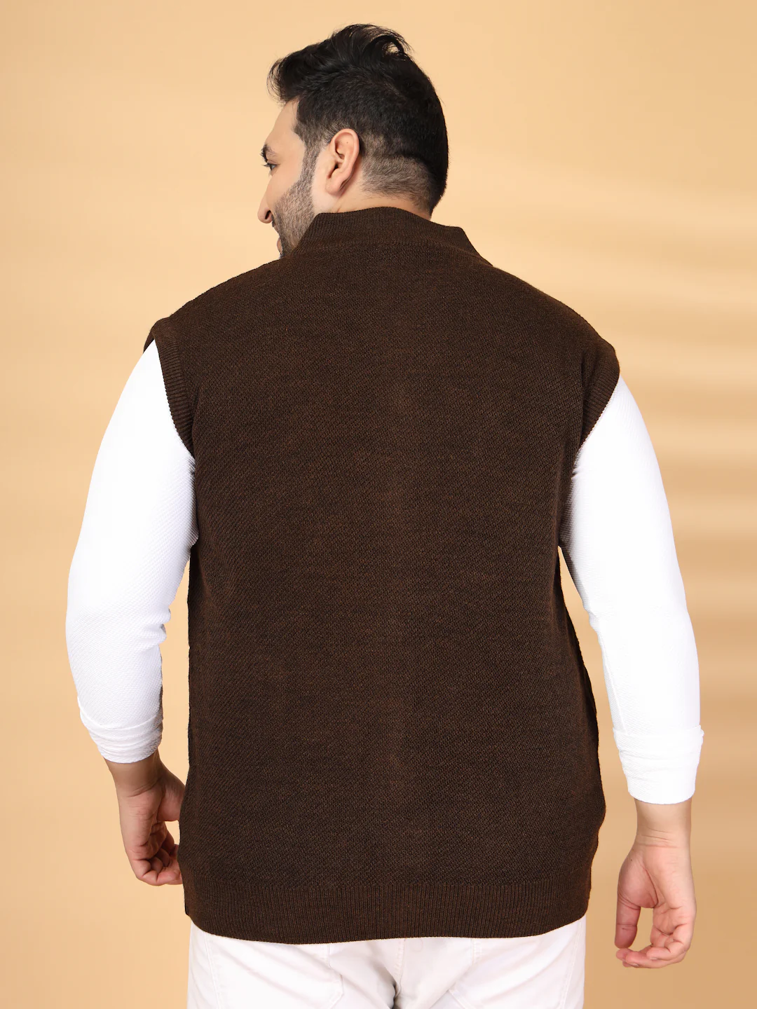 Plus Size Men Solid Sleeveless High Neck with Zip Detail Sweaters - Image 5