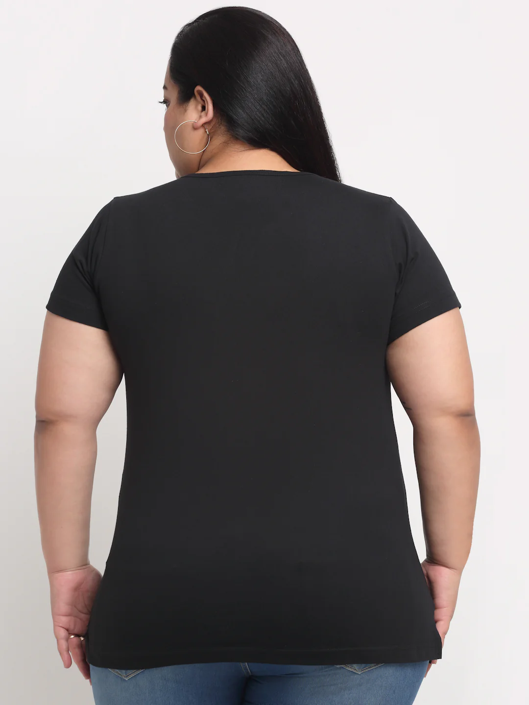 Plus Size Women Black Solid Regular Fit Cotton T-shirt - Image 5