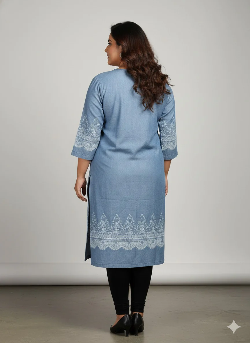 Plus Size Women Blue Solid Straight Denim Kurta - Image 5