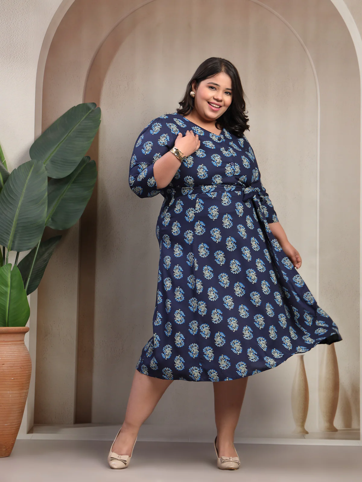 Plus Size Women Floral Print Puff Sleeve Maxi Dress - Image 7