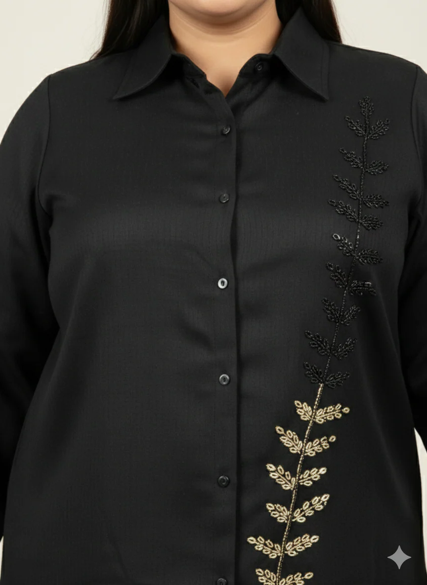 Plus Size Women Hand Embellishments Casual Shirt - Image 3