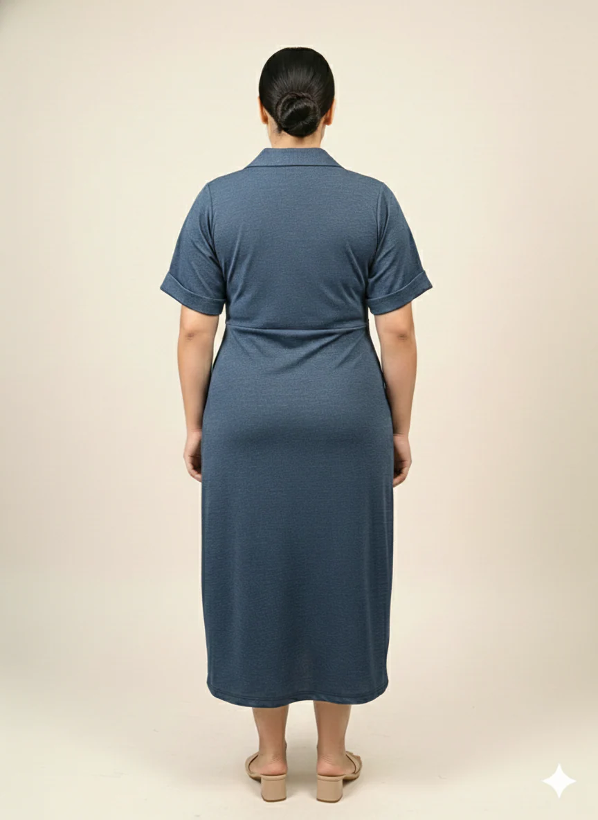 Plus Size Women Notch Collar Button Midi Dress - Image 5