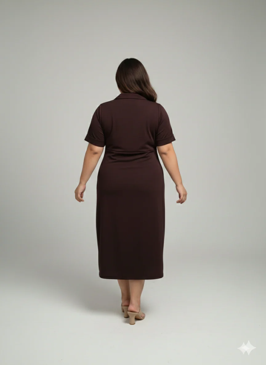 Plus Size Women Notch Collar Button Midi Dress - Image 2