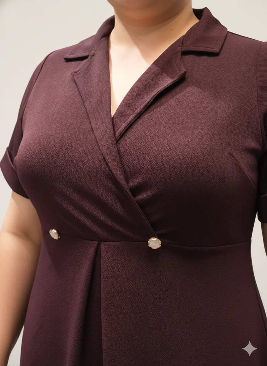 Plus Size Women Notch Collar Button Midi Dress - Image 3