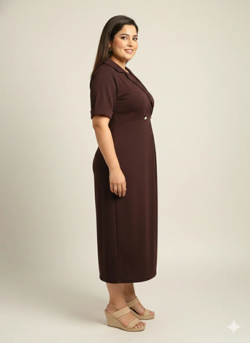 Plus Size Women Notch Collar Button Midi Dress - Image 4