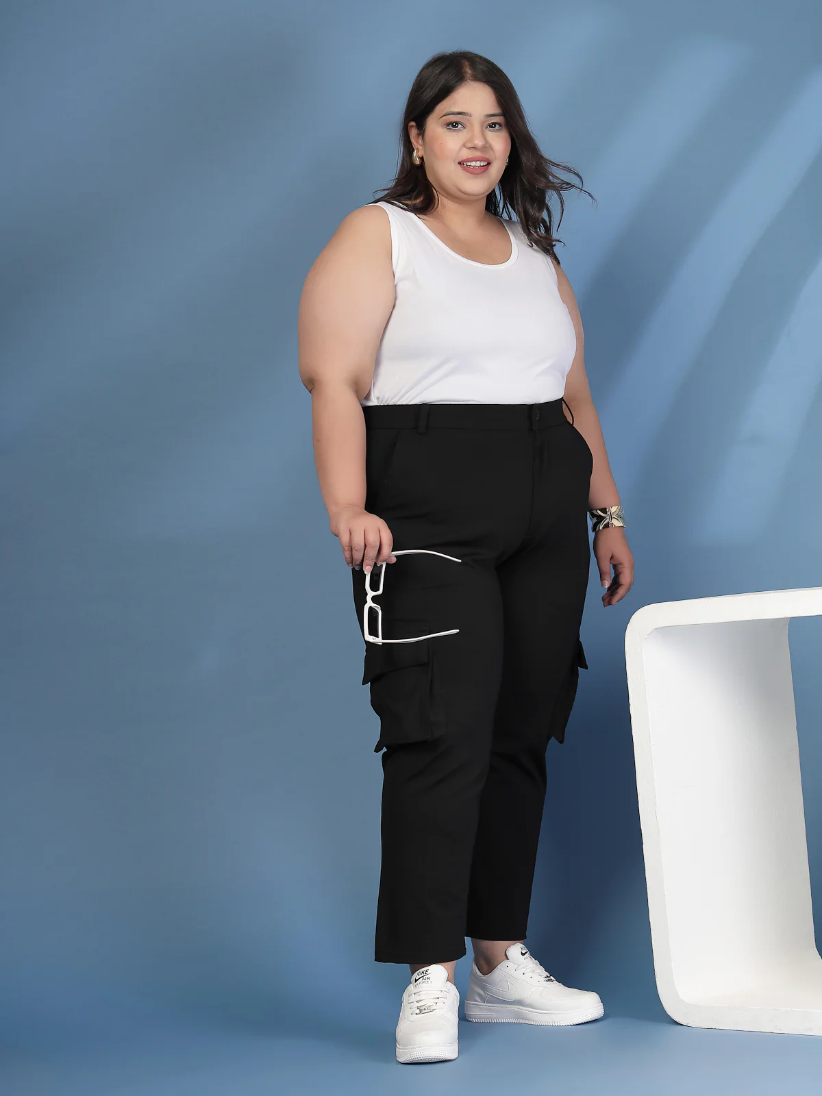 Plus Size Women Slim Fit Easy Wash Cargo Trousers - Image 6