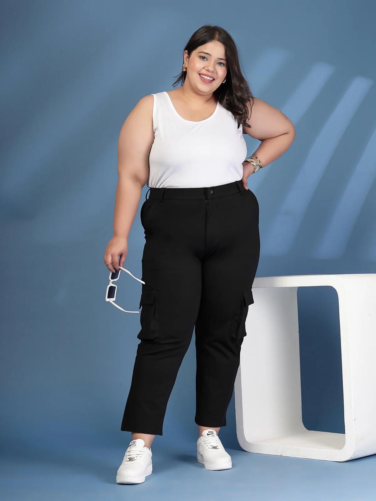 Plus Size Women Slim Fit Easy Wash Cargo Trousers - Image 7
