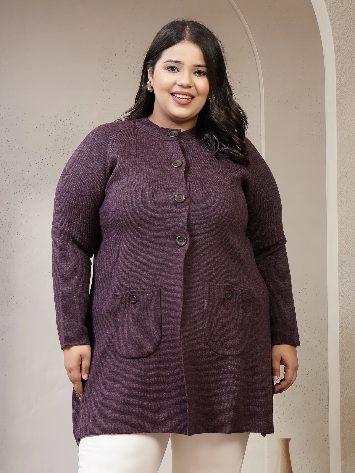 Plus Size Women Solid Cardigan Sweater - Image 4