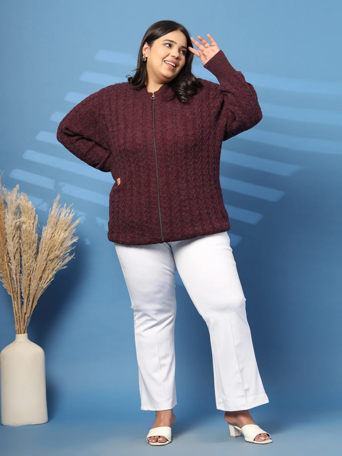Plus Size Women Solid High Neck Sweater - Image 10