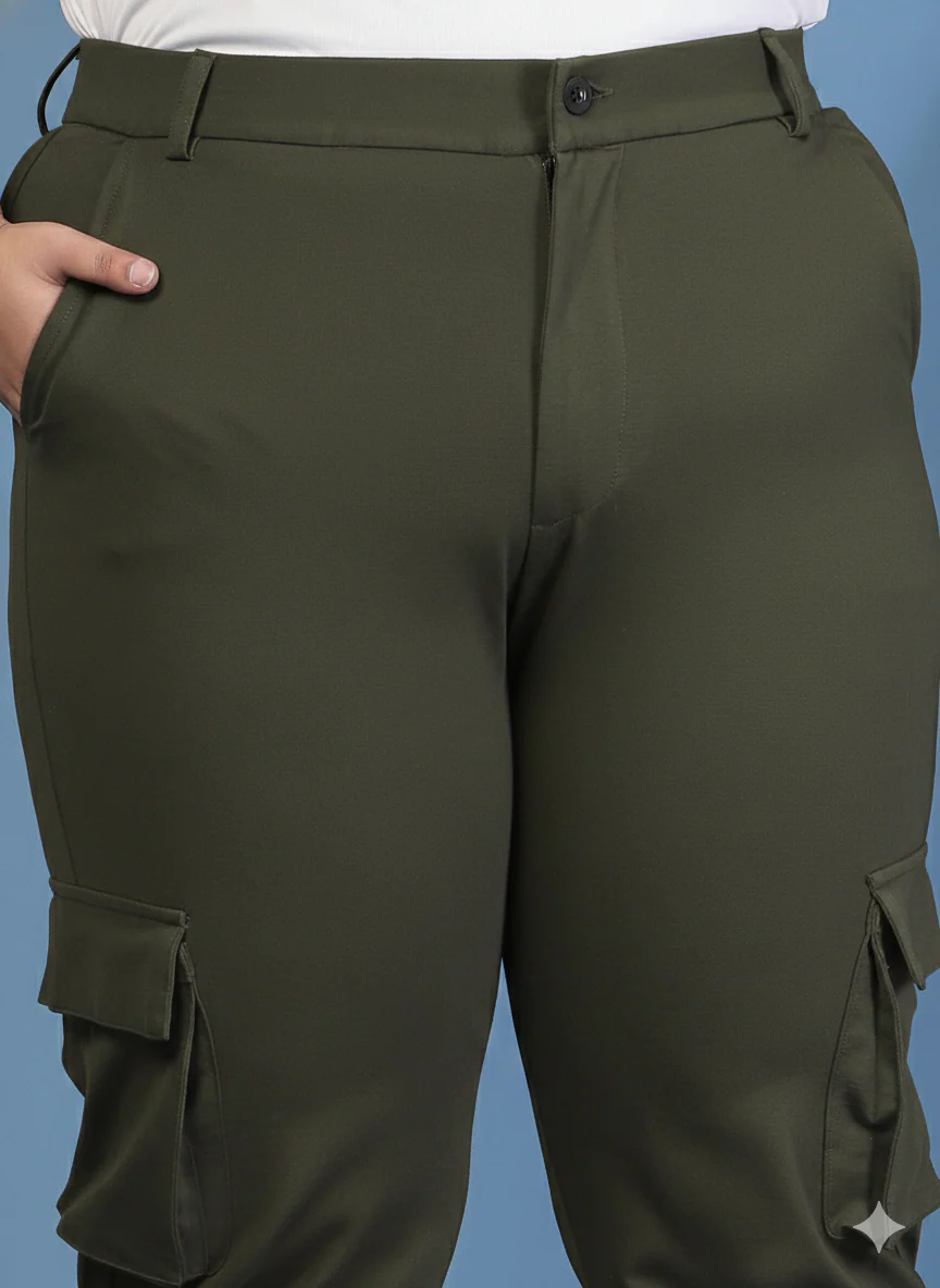 Plus Size Women Solid Mid Rise Regular Fit Cargo Trousers - Image 3