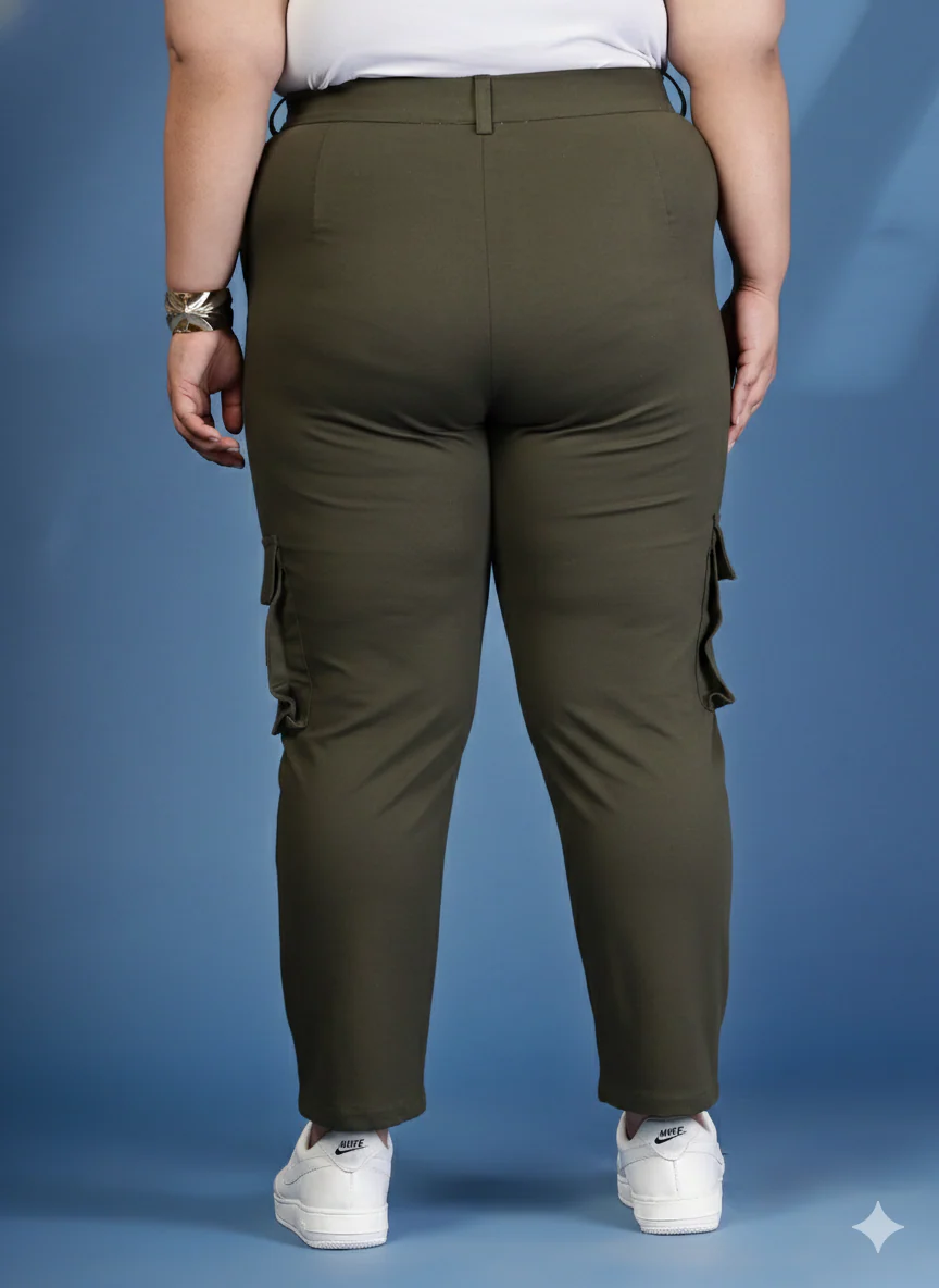 Plus Size Women Solid Mid Rise Regular Fit Cargo Trousers - Image 5