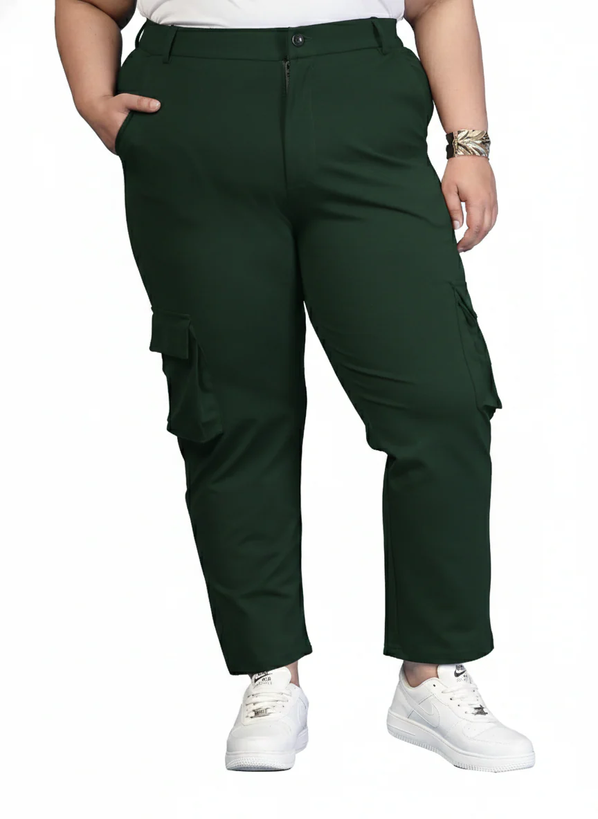 Plus Size Women Solid Mid Rise Regular Fit Cargo Trousers - Image 7
