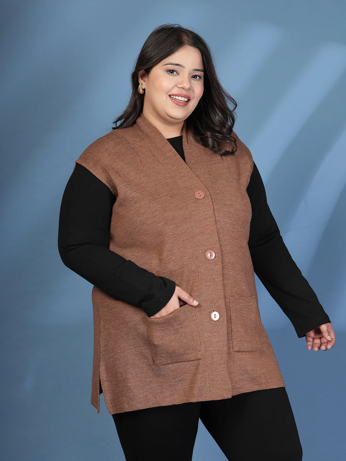 Plus Size Women Solid Sweater Vest - Image 2