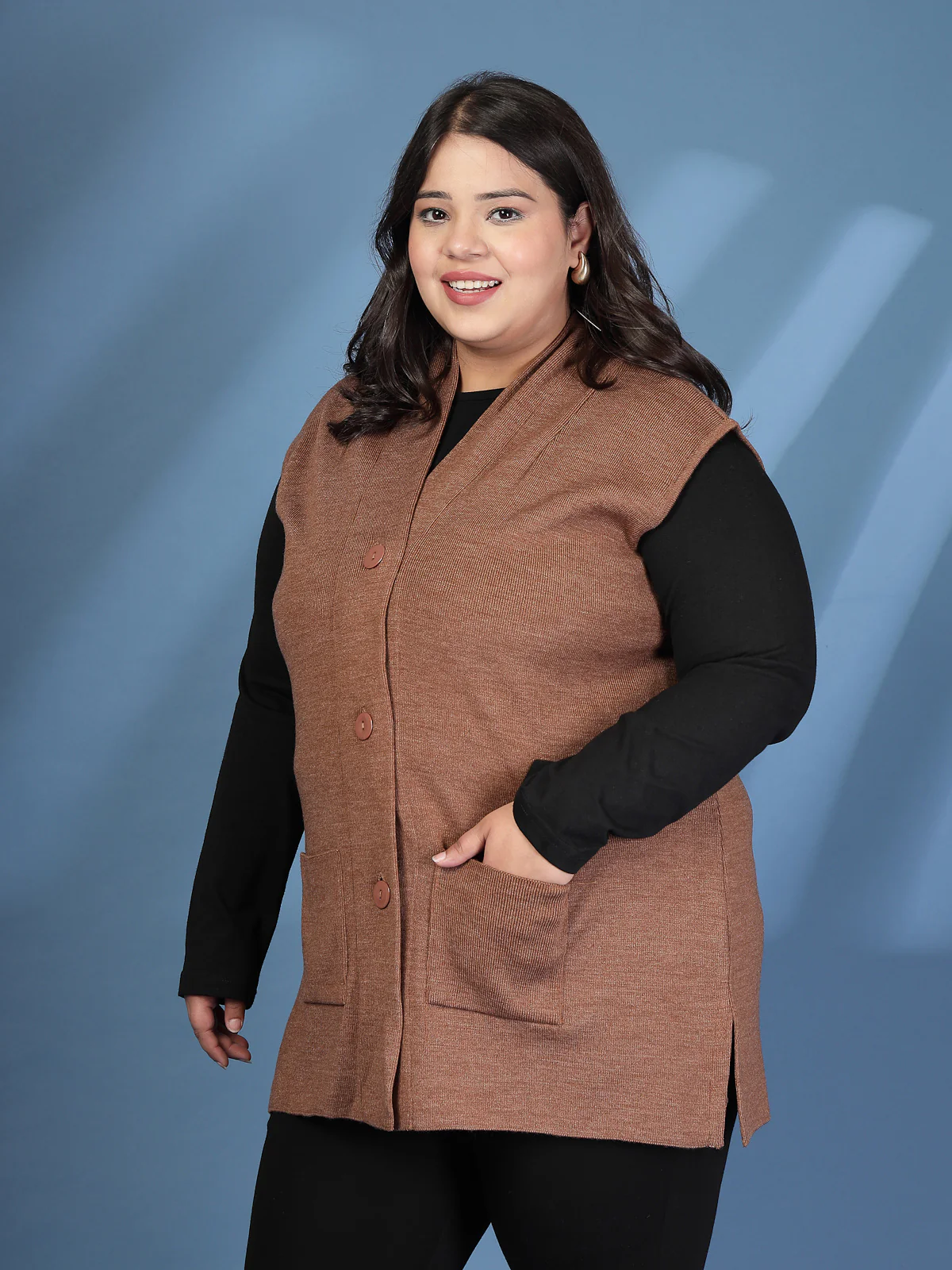 Plus Size Women Solid Sweater Vest - Image 3