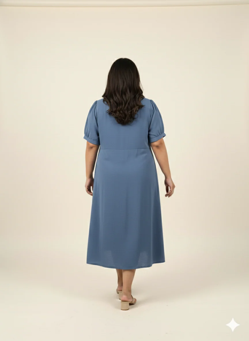 Plus Size V-Neck Fit & Flare Midi Dress - Image 4