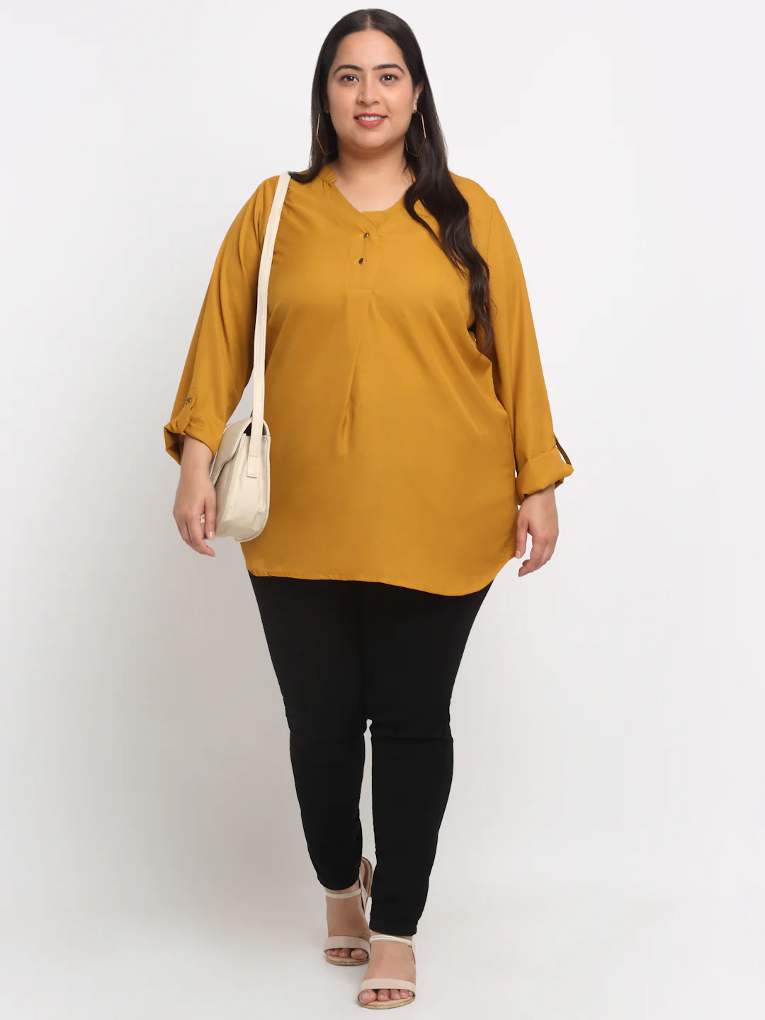 Plus Size Mandarin Collar Longline Top - Image 5