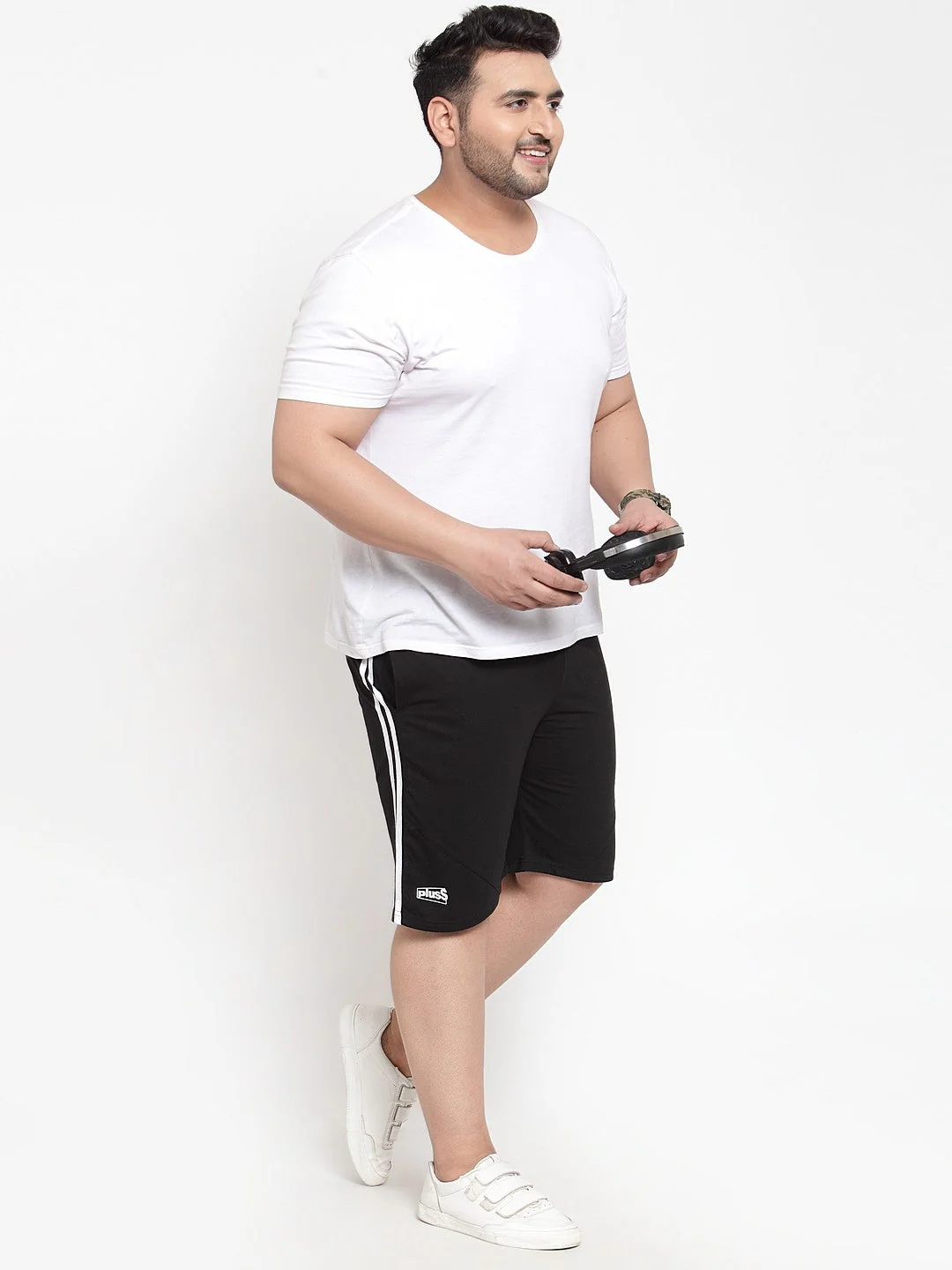 Plus Size Men Black Solid Regular Fit Sports Shorts - Image 5