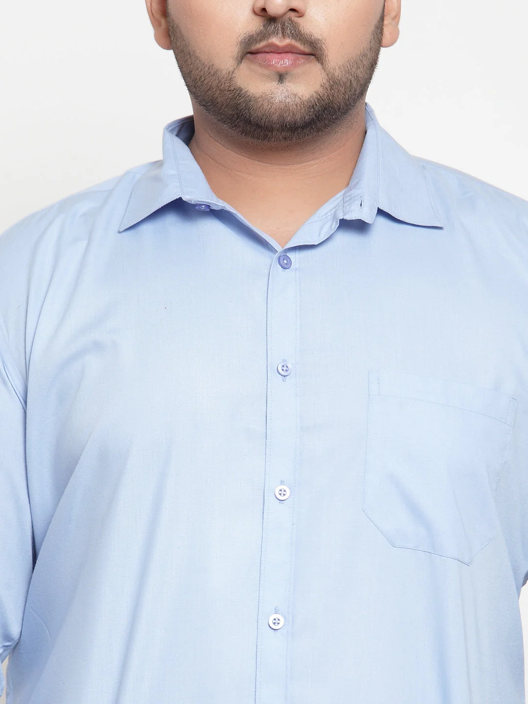 Plus Size Men Blue Regular Fit Solid Cotton Casual Shirt - Image 5