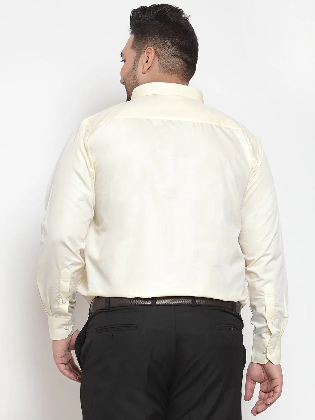 Plus Size Men Cream-Coloured Comfort Regular Fit Solid Formal Shirt - Image 4