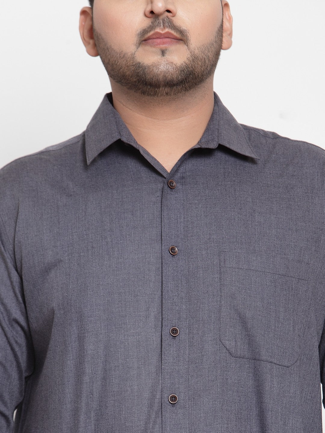 Plus Size Men Grey Regular Fit Self Design Casual Shirt - Image 4
