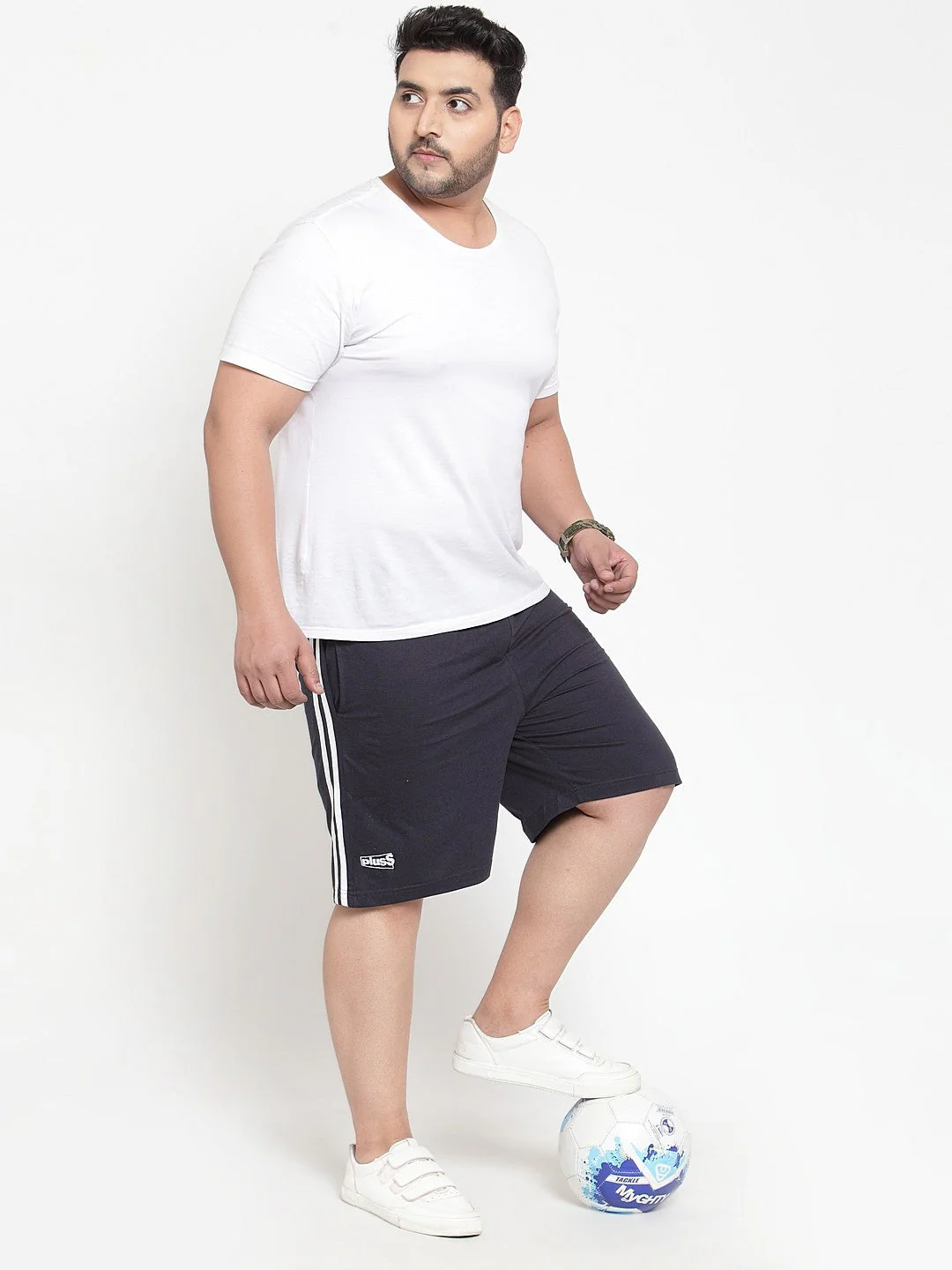 Plus Size Men Navy Blue Solid Regular Fit Sports Shorts - Image 4