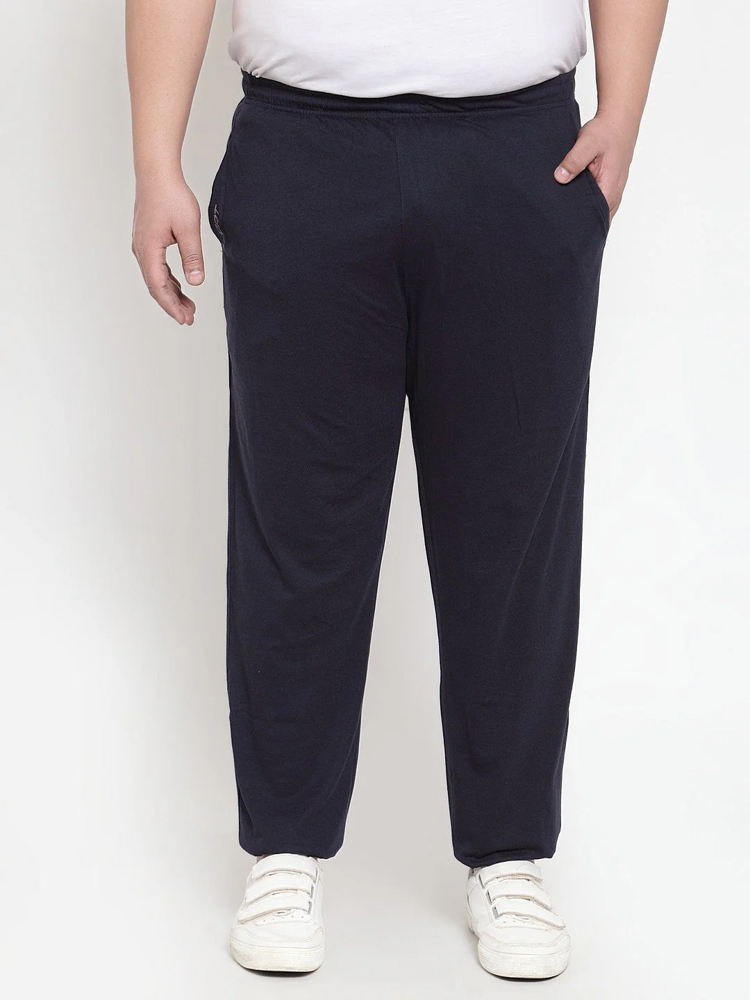 Plus Size Men Navy Blue Solid Track Pants