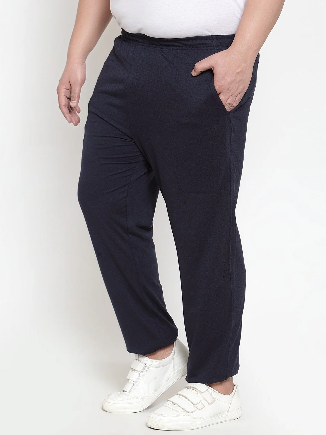 Plus Size Men Navy Blue Solid Track Pants - Image 3