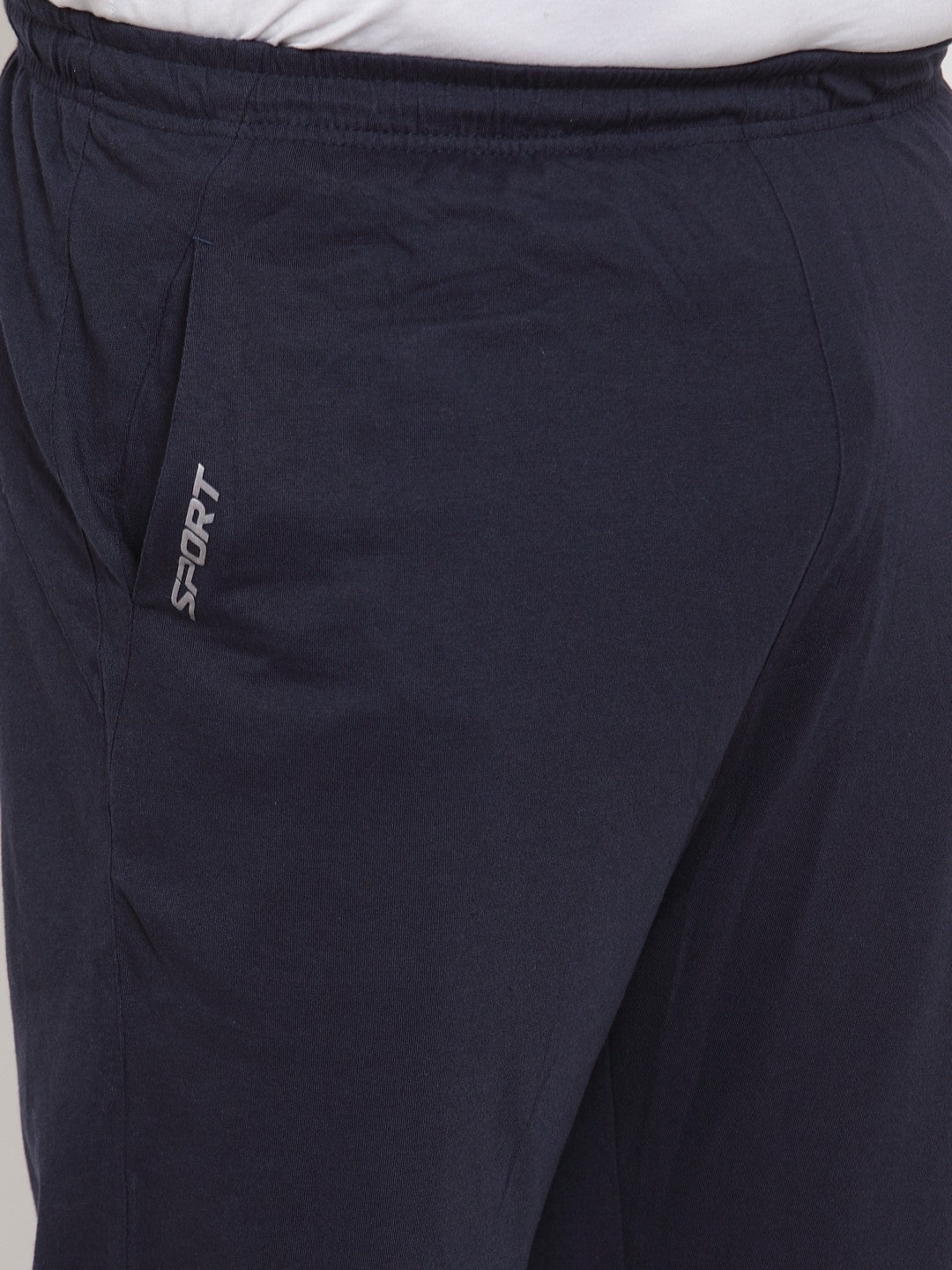 Plus Size Men Navy Blue Solid Track Pants - Image 4