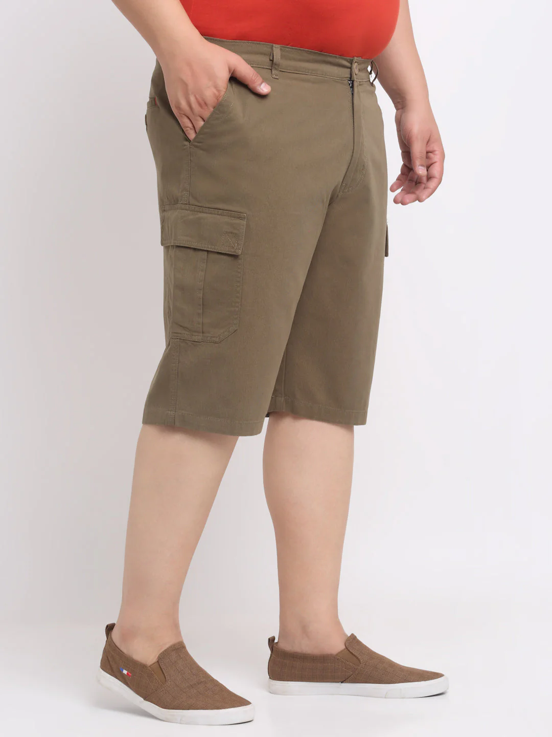 Plus Size Men Olive Green Mid-Rise Cotton Shorts - Image 3