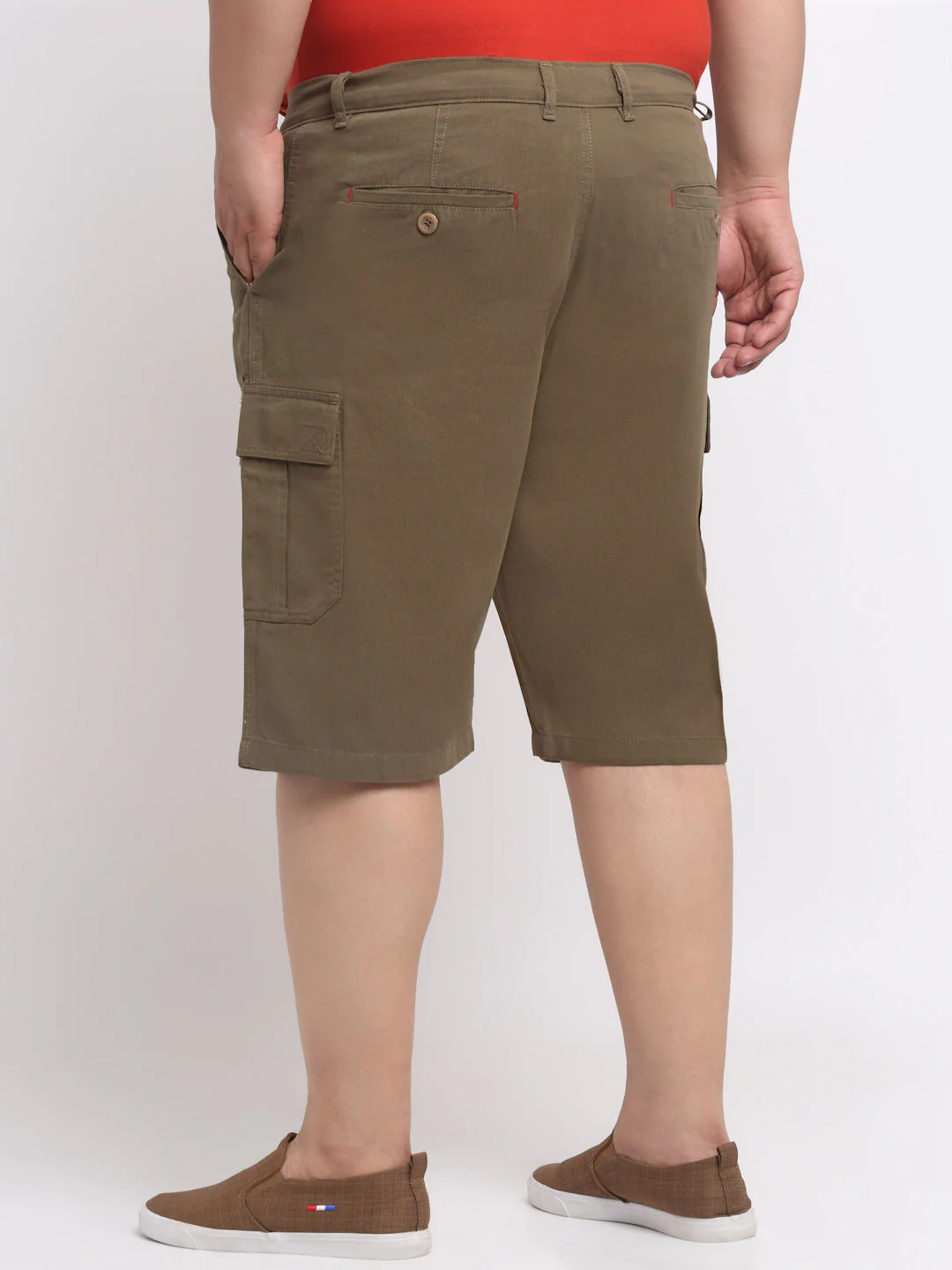 Plus Size Men Olive Green Mid-Rise Cotton Shorts - Image 5
