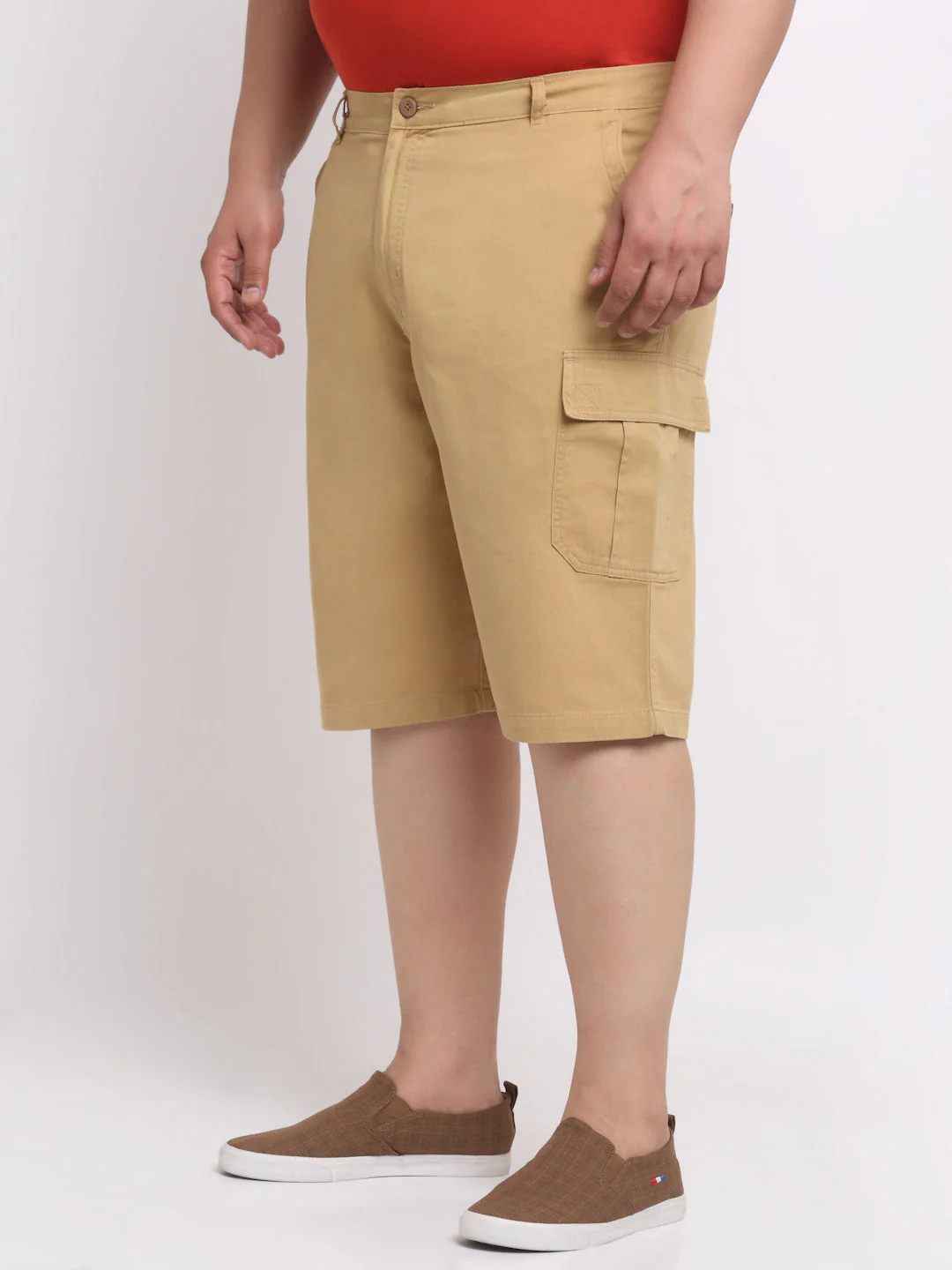 Plus Size Men Khaki Mid Rise Cotton Shorts - Image 3