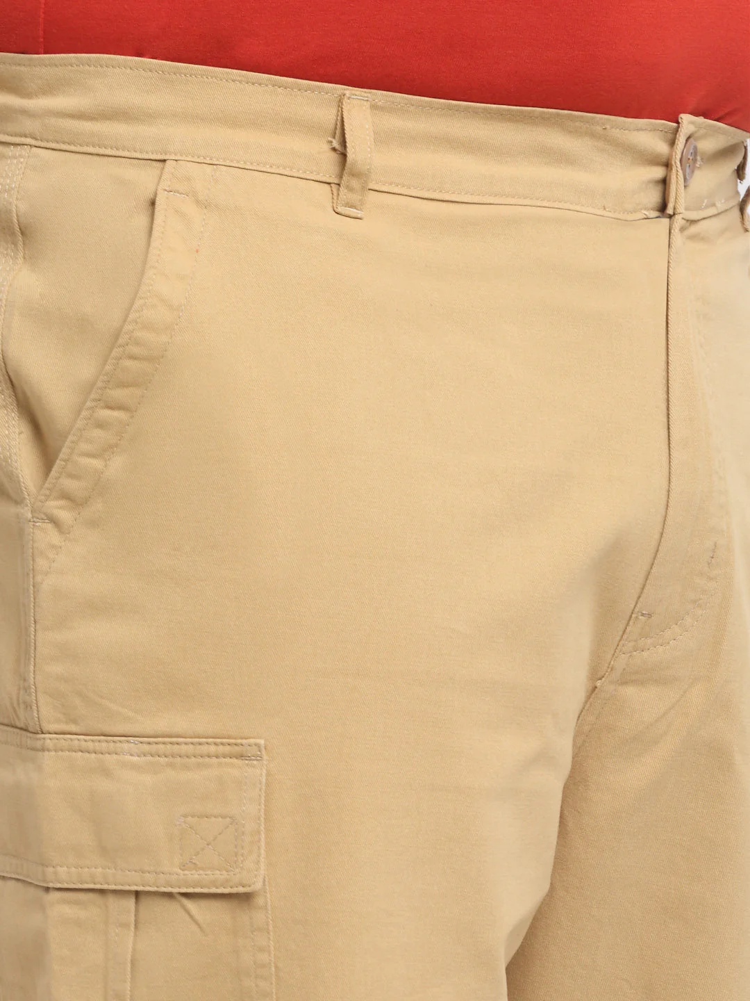 Plus Size Men Khaki Mid Rise Cotton Shorts - Image 4