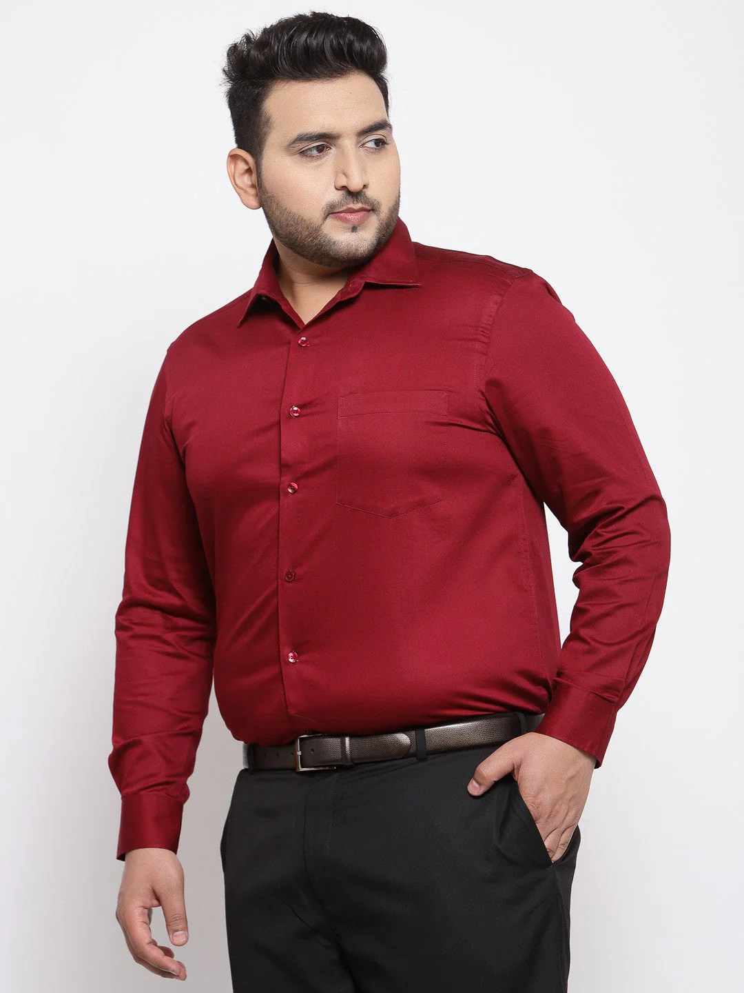 Plus Size Men  Maroon Regular Fit Solid Formal Shirt - Image 3