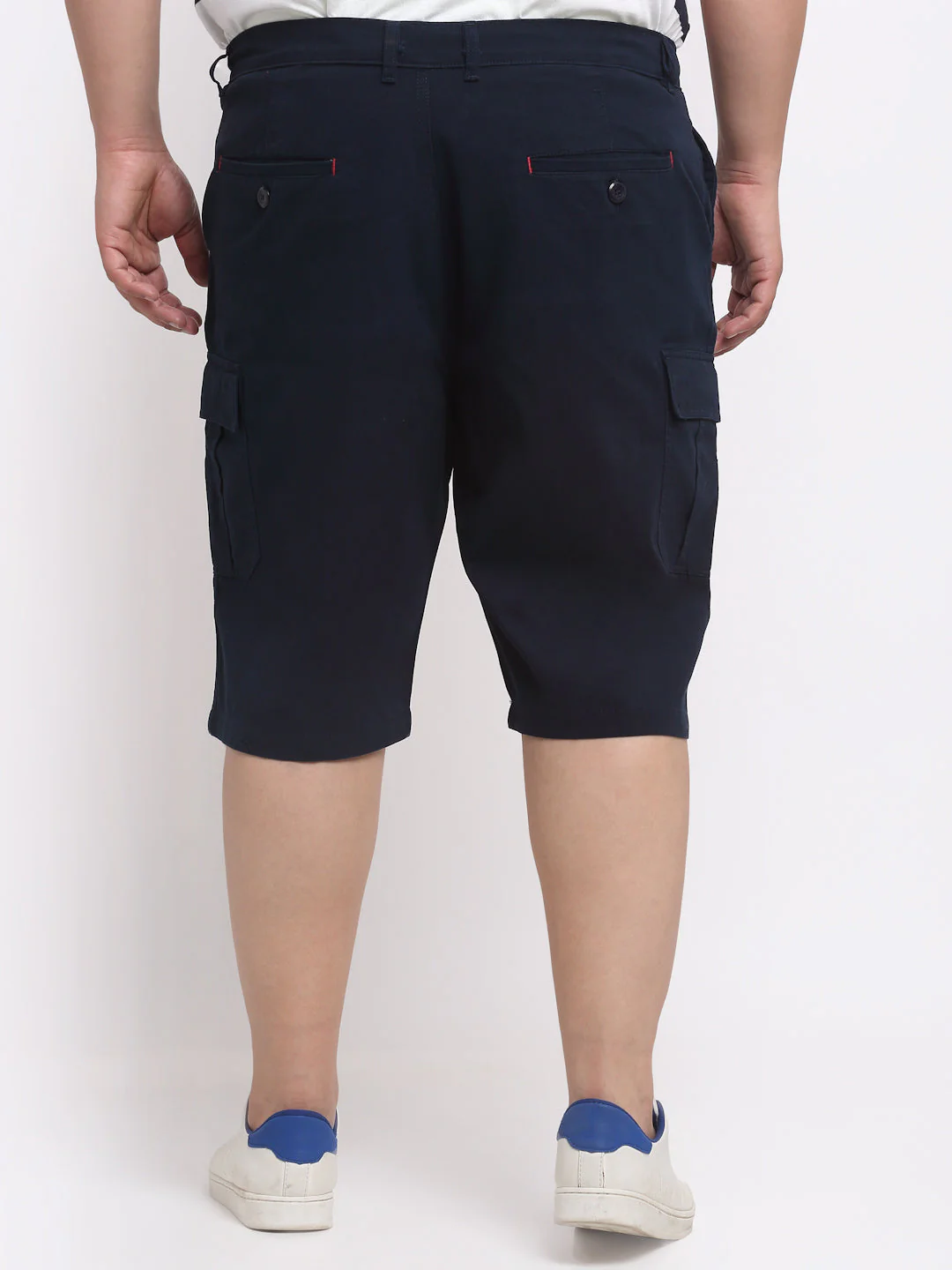 Plus Size Men  Navy Blue Mid-Rise Cotton Cargo Shorts - Image 5