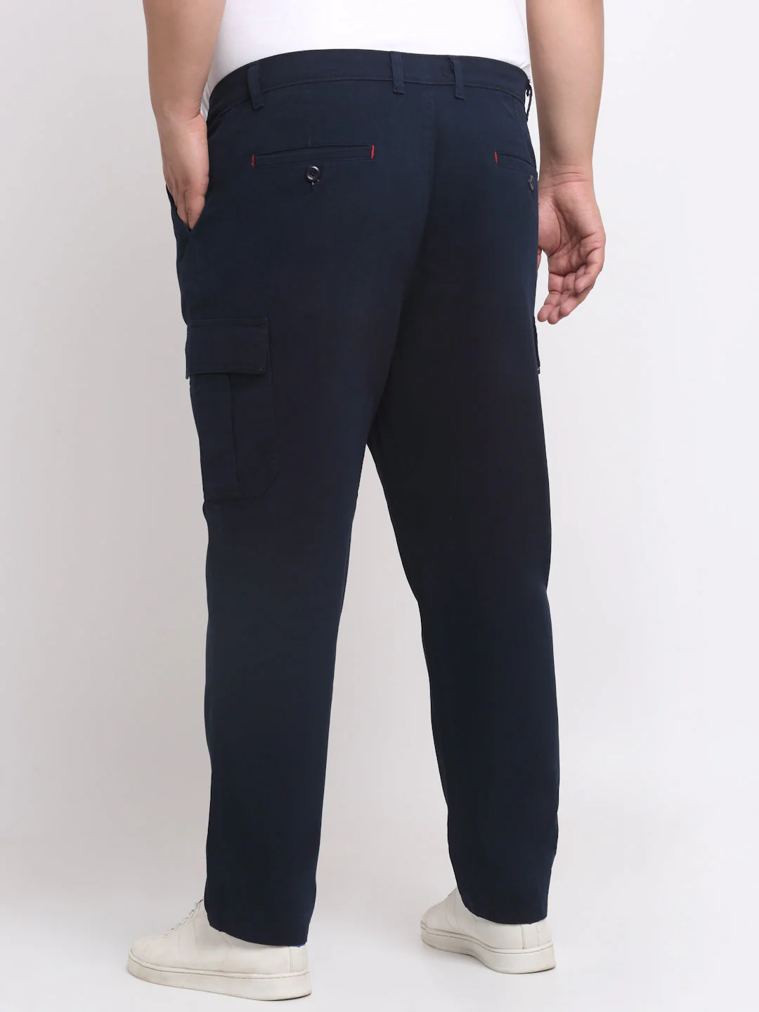 Plus Size Men Navy Blue Mid Rise Cotton Trousers - Image 5