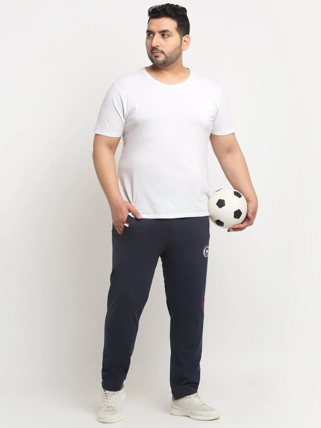 Plus Size Men  Side Panel Detail Straight Fit Cotton Track Pants - Image 3