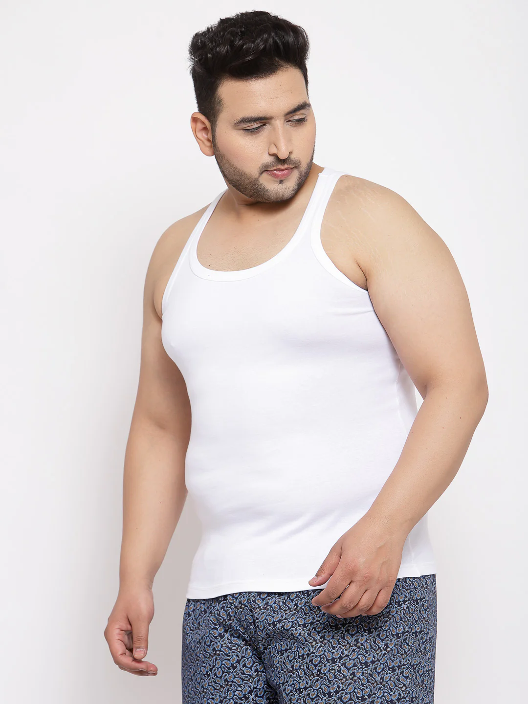 Plus Size Men White Solid Innerwear Vests - Image 3