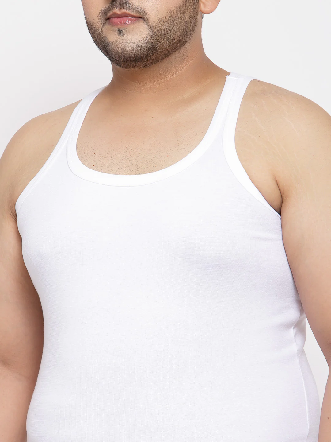 Plus Size Men White Solid Innerwear Vests - Image 4