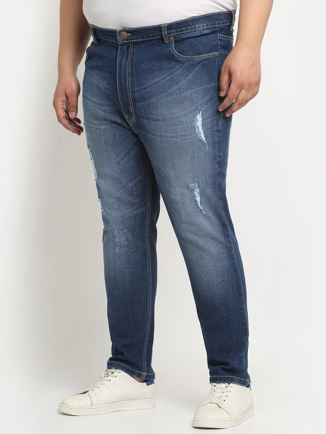 Plus Size Men  Comfort Low Distressed Regular-Fit Light Fade Stretchable Cotton Jeans - Image 3