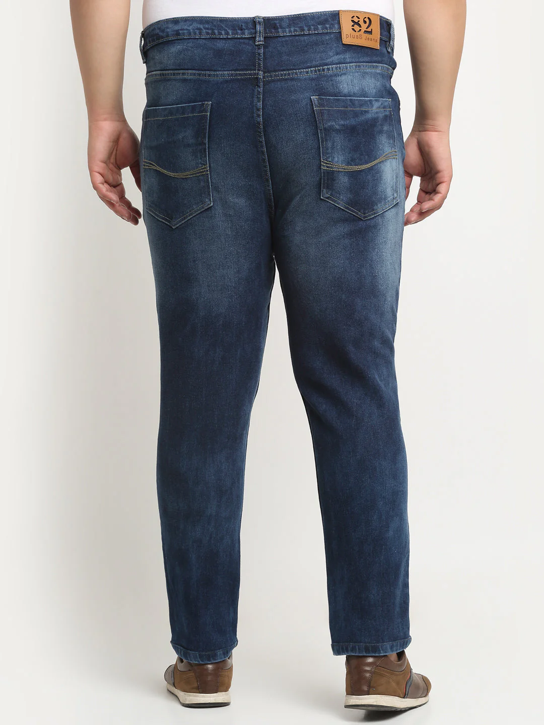 Plus Size Men Comfort Mildly Distressed Light Fade Stretchable Cotton Jeans - Image 4