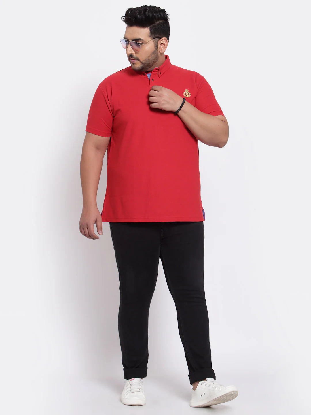 Plus Size Men Red Solid Polo T-shirt - Image 2
