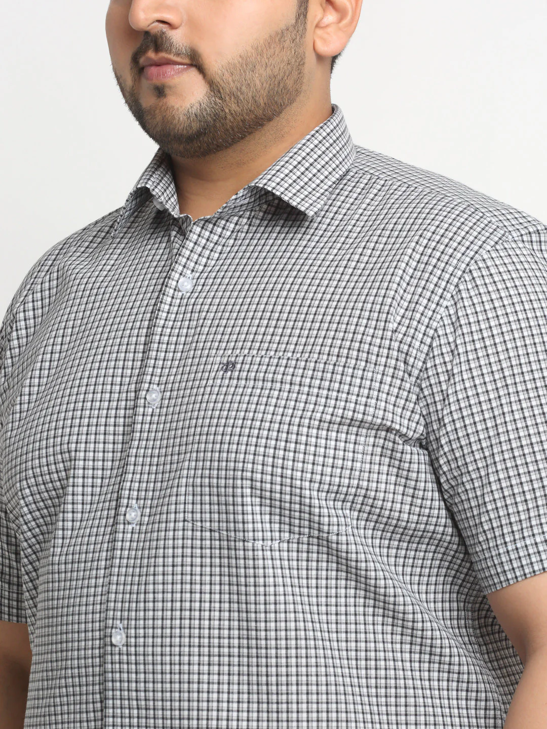 Plus Size Black Micro Checked Opaque Casual Shirt - Image 4