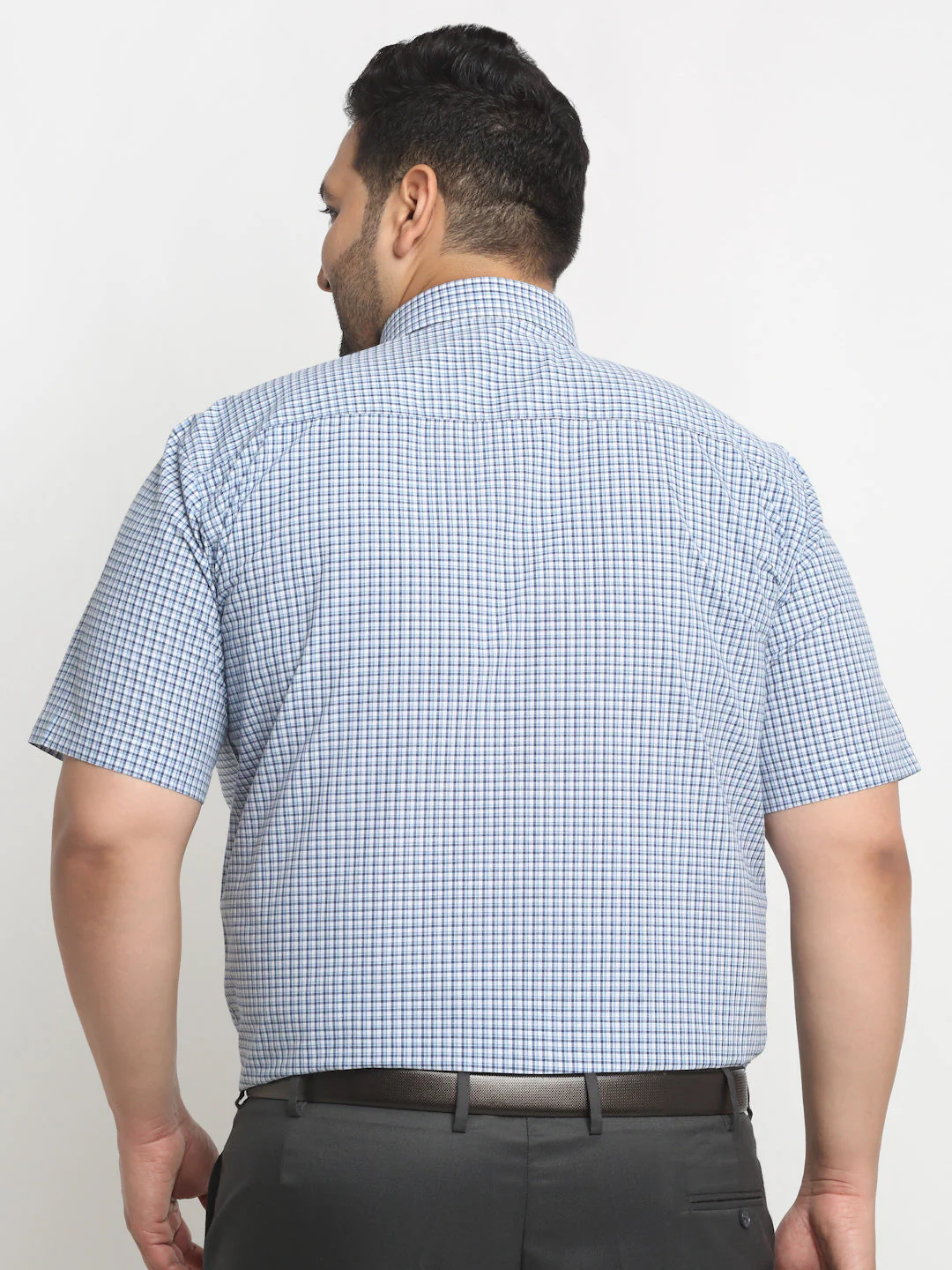 Plus Size  Blue Micro Checked Opaque Formal Shirt - Image 5