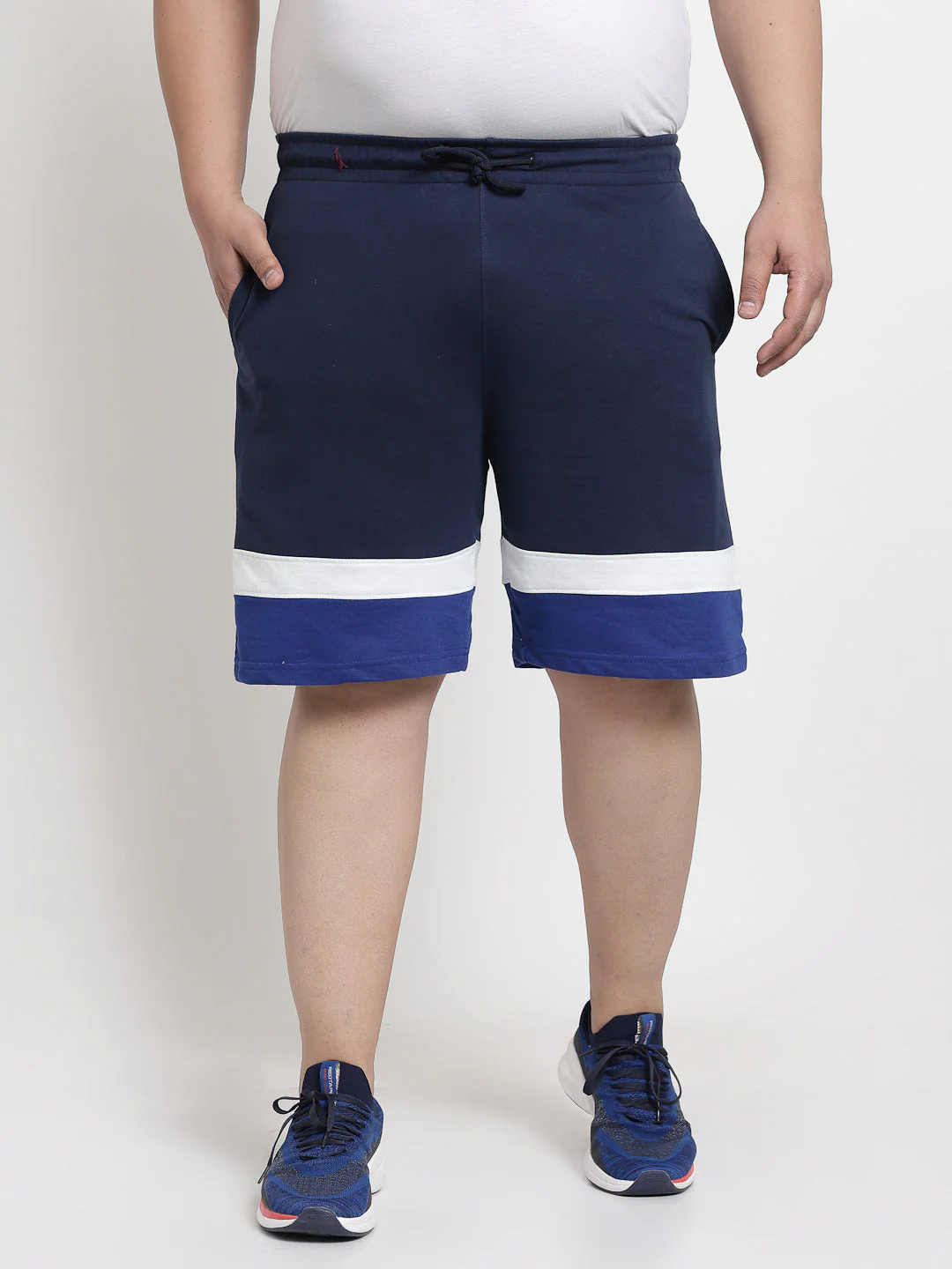 Plus Size Men Navy Blue Cotton Sports Shorts
