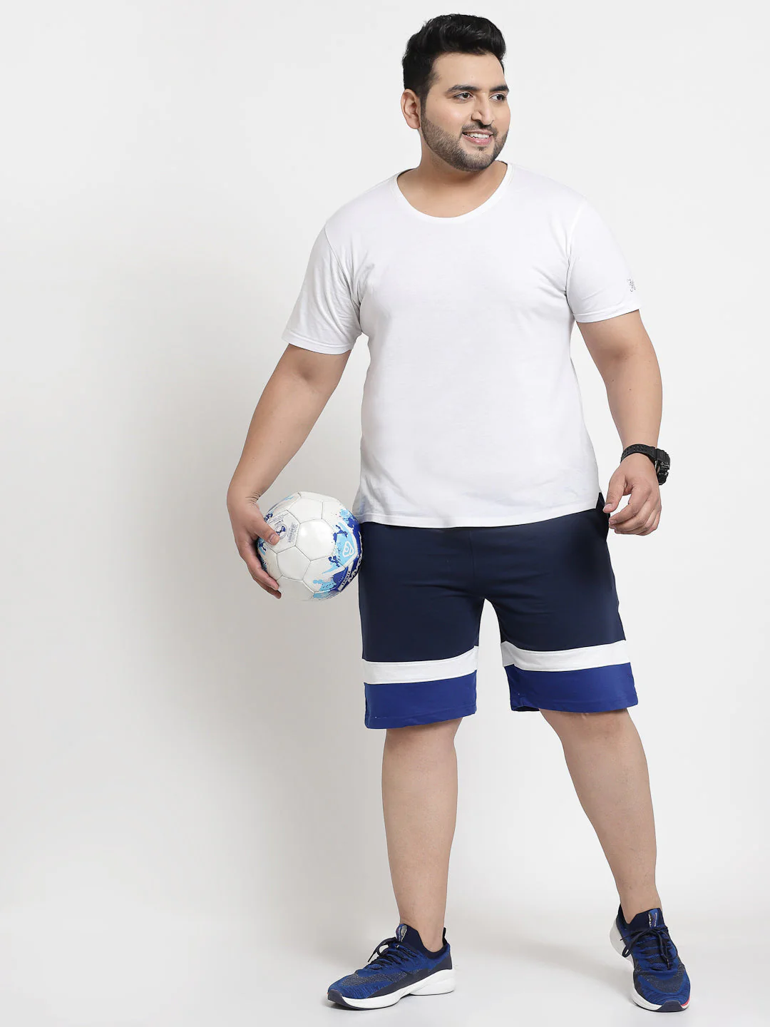 Plus Size Men Navy Blue Cotton Sports Shorts - Image 2